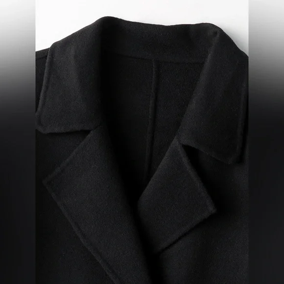 100% Wool Coat, British Trench Coat, Black - Picture 5 of 12